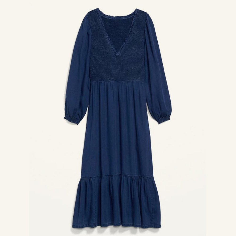 NWT Old Navy Long Sleeve Fit Flare Smocked Midi Dress Medium